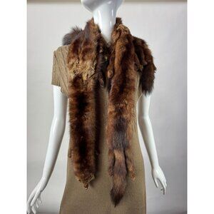 Vintage 1940s Genuine Mink Fur Stole Scarf With Four Natural Brown Pelts & Tails
